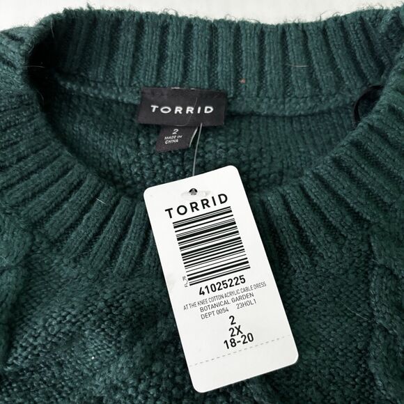 Torrid Cable Knit Dress Women's Size 2 2X Green Soft Stretch Holiday Work NEW - Picture 3 of 7